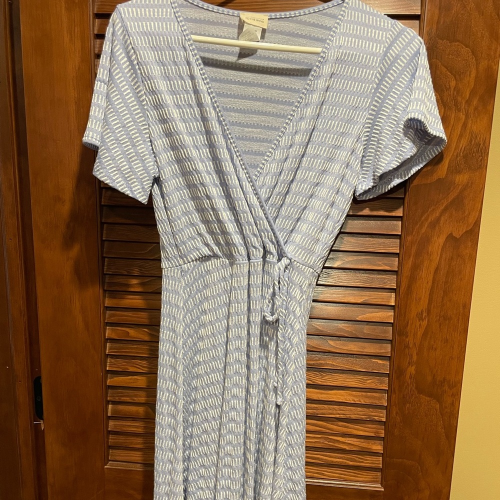 Striped blue and white wrap dress worn once